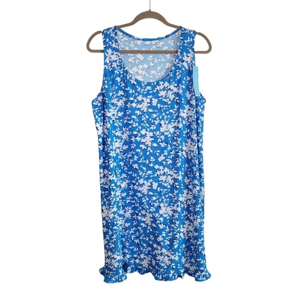 NWT Draper James Women's L/XL Blue Floral Jersey Sleeveless Lounge/Sleep Dress